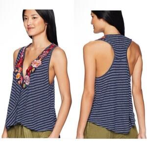 Free People Frida Embroidered Faux-Wrap Tank Top size Large